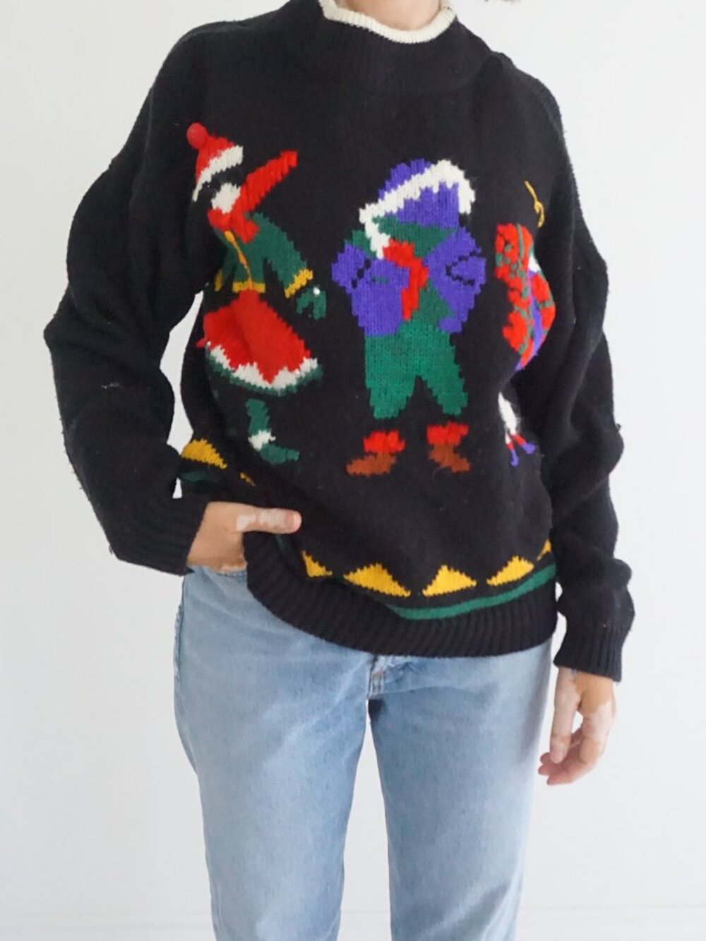 Vintage Back to Back Black Carolers Christmas Choir Holiday Christmas Sweater S